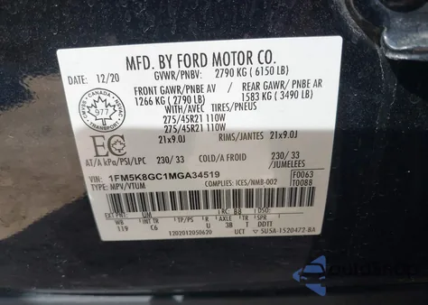 2021 Ford Explorer St z USA, uszkodzony, nr VIN 1FM5K8GC1MGA34519